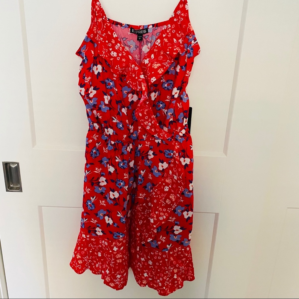 Express Mini Ruffle Wrap Dress (Red) - Picture 3 of 5